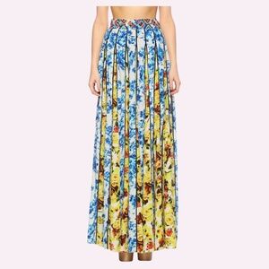 NWT Rococo Sand Romantic Florals 100% Silk Maxi Skirt Beaded Waistband Med